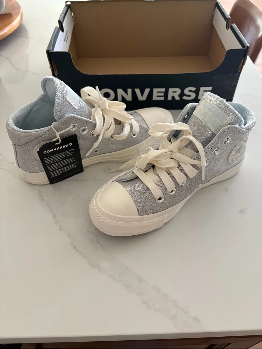 Converse High Top Sneakers in Silver Glitter NWT Size Girls 5